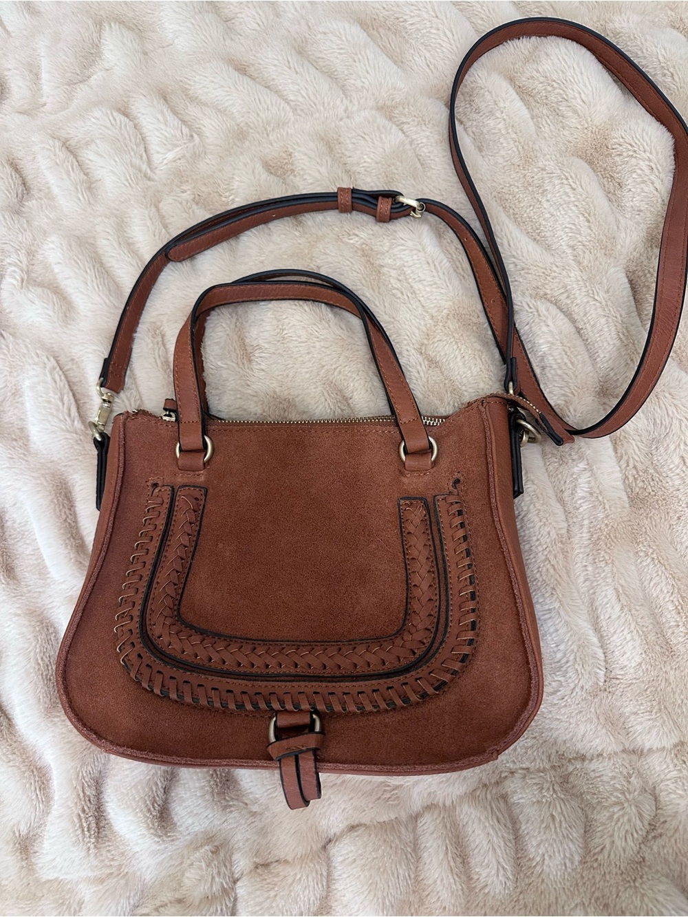 Sole Society Brown Suede Crossbody Satchel